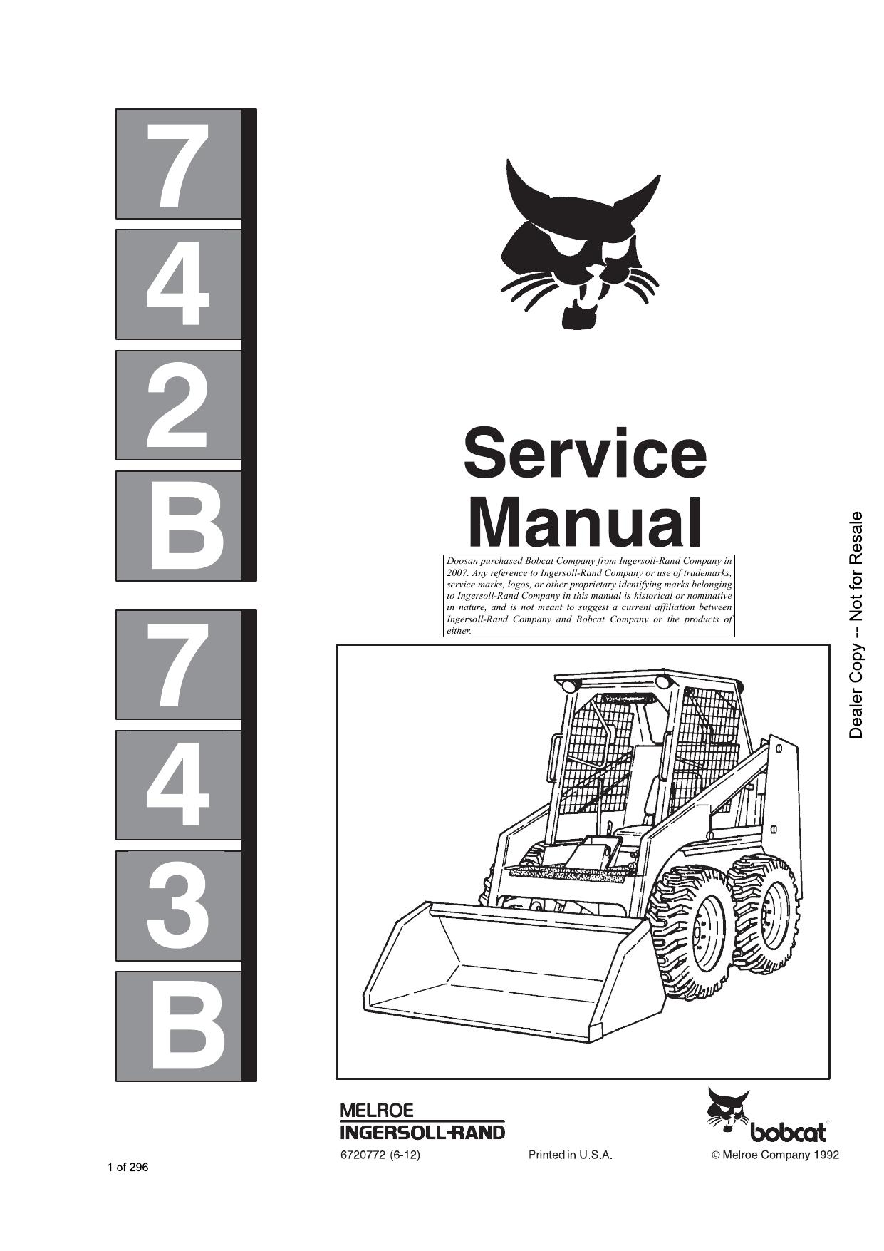 742B 743B Loader Service Manual Bobcat